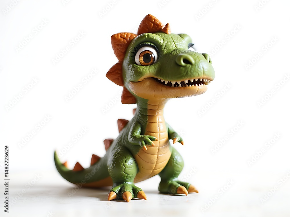 Fototapeta premium Cartoon Dinosaur, White Background, Cute