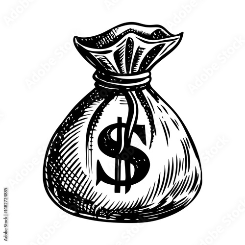 A sketchy style illustration of a money bag