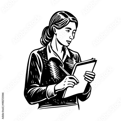 A vintage style illustration of a female secretary