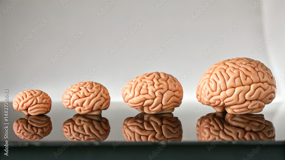Fototapeta premium Alzheimer and Neurology concept , Small to large brain models showcasing size differences, reflecting cognitive changes