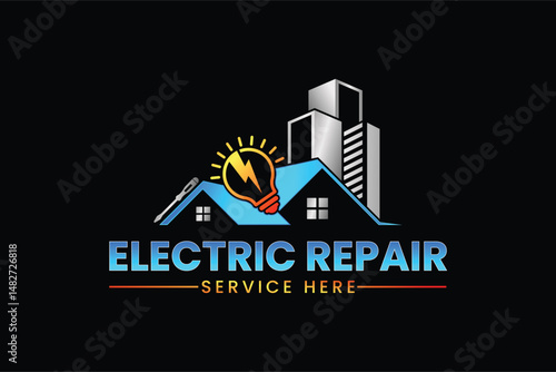 Electric logo. Electrical Power Sun Solar Energy Logo