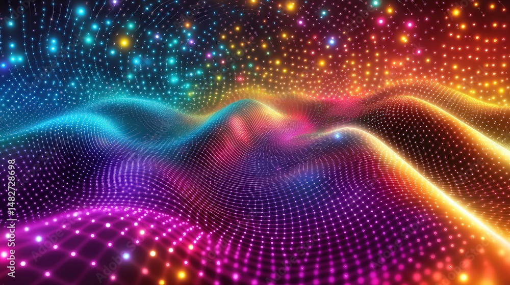 particle tunnel, where vivid, shiny dots of color pulse and flow in an energetic, glowing cascade. particle tunnel, where vivid, shiny dots of color pulse and flow in an energetic, glowing cascade.