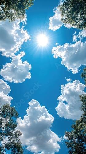 Bright blue sky with puffy white clouds (1)