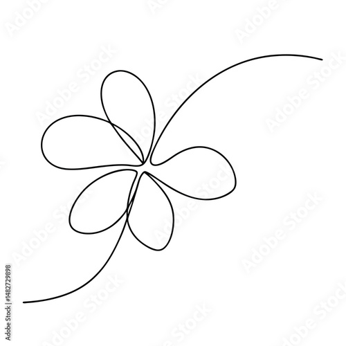 Continuous Line Art of a Blooming Flower with Elegant Tendrils and Stem