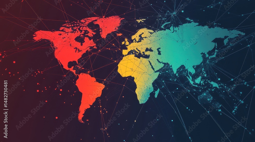 Fototapeta premium Logistics network flat design front view global trade animation Split-complementary color scheme.