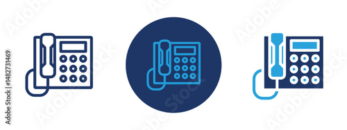 Set of 5 pixel perfect colored Telephone icon with 1 unexpanded, 1 silhouette,  Classic handset or receiver symbol representing phone communication.