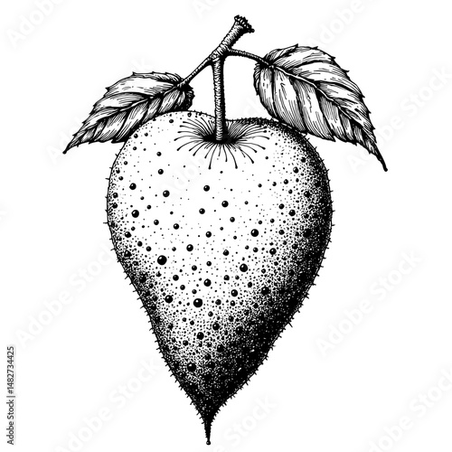 Vintage black ink sketch of monstera deliciosa fruit with leaves  