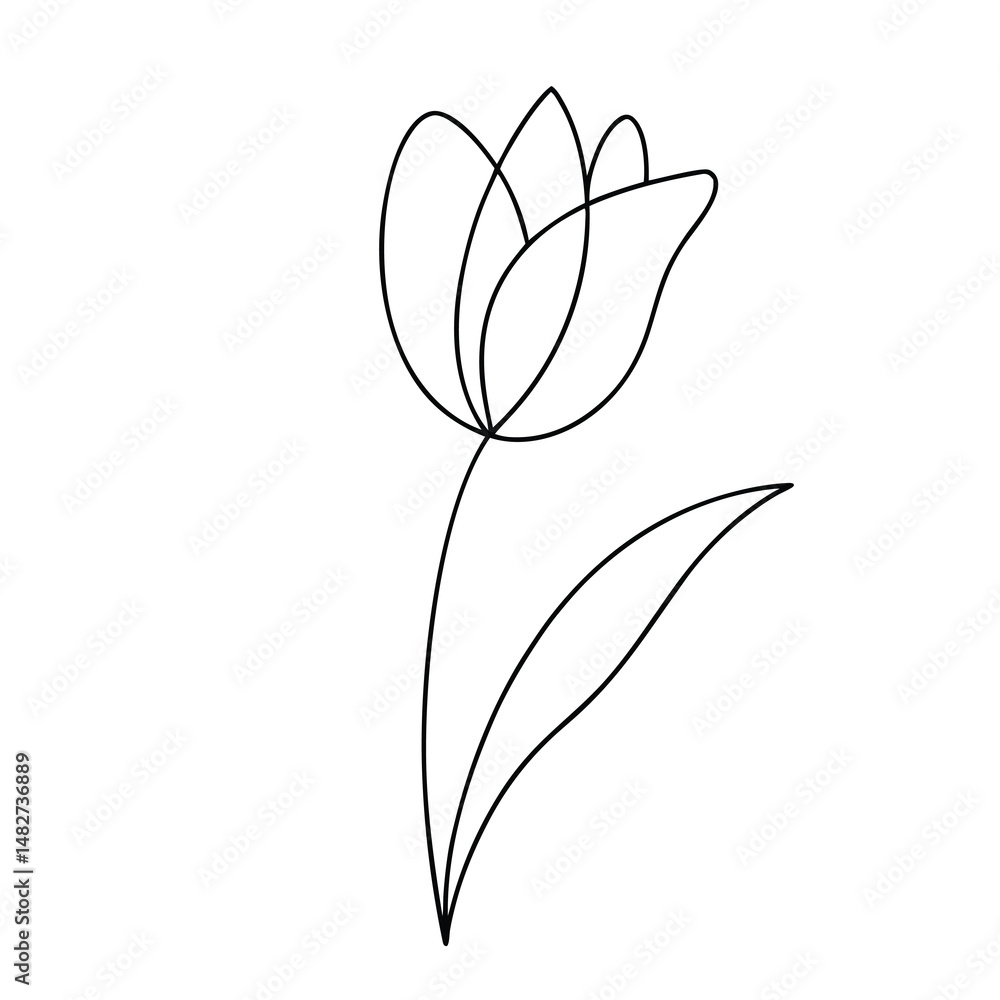 Obraz premium Elegant single line drawing of a tulip flower on a white background