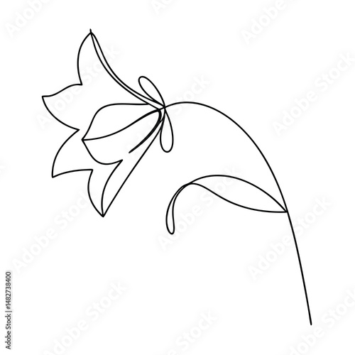 Minimalist line art of a bellflower with a gently curving stem