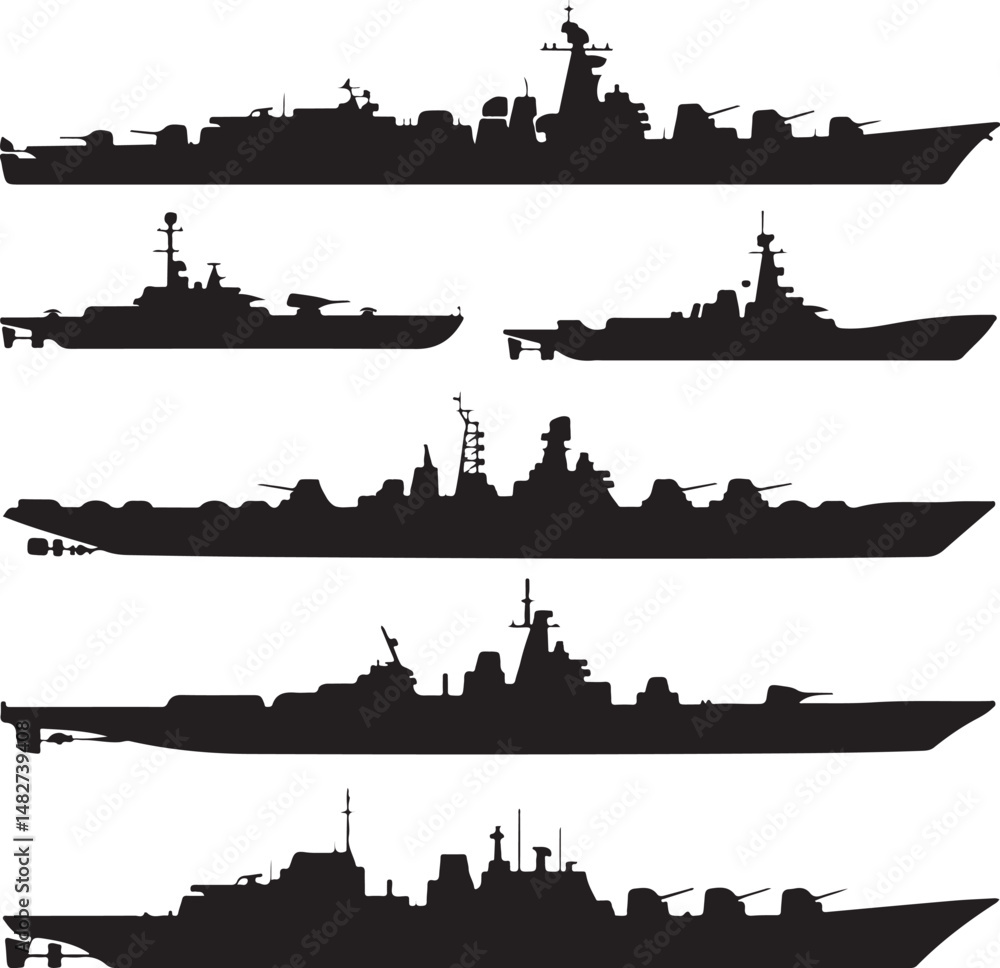 Obraz premium Classic Sailing Ship SilhouetteModern Cruise Liner Vector DesignCargo Ship at Sea SilhouettePirate Ship with Sails Silhouette ArtShip on Ocean Waves Vector Scene