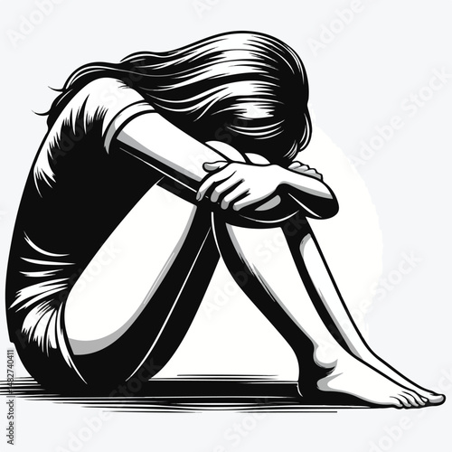 woman is frustrated sitting while hugging her knees