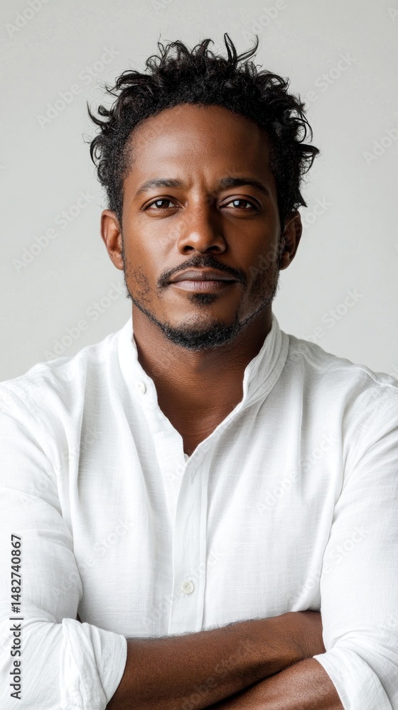 Fototapeta premium Portrait of a Confident Man in a White Shirt