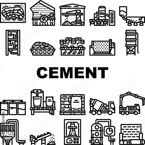 cement production clinker icons set vector