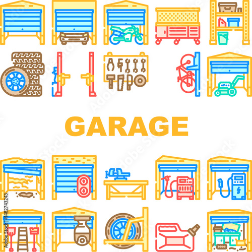 garage storage workshop icons set vector