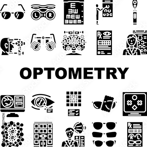 optometry vision eyewear icons set vector