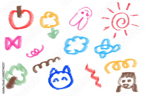 子どもの描いた落書きのイラスト　お絵かき　クレヨン