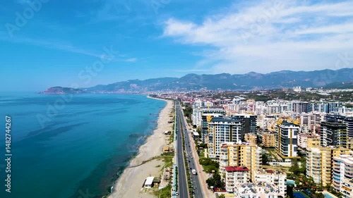 Aerial Drone View of Alanya City, Castle, and Coastline on a Sunny Summer Day