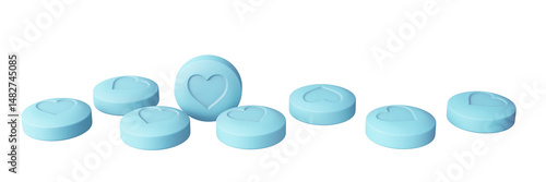 Blue tablets for male potency isolated on transparent background. Conceptual design of pills for male sexual health. 3d illustration