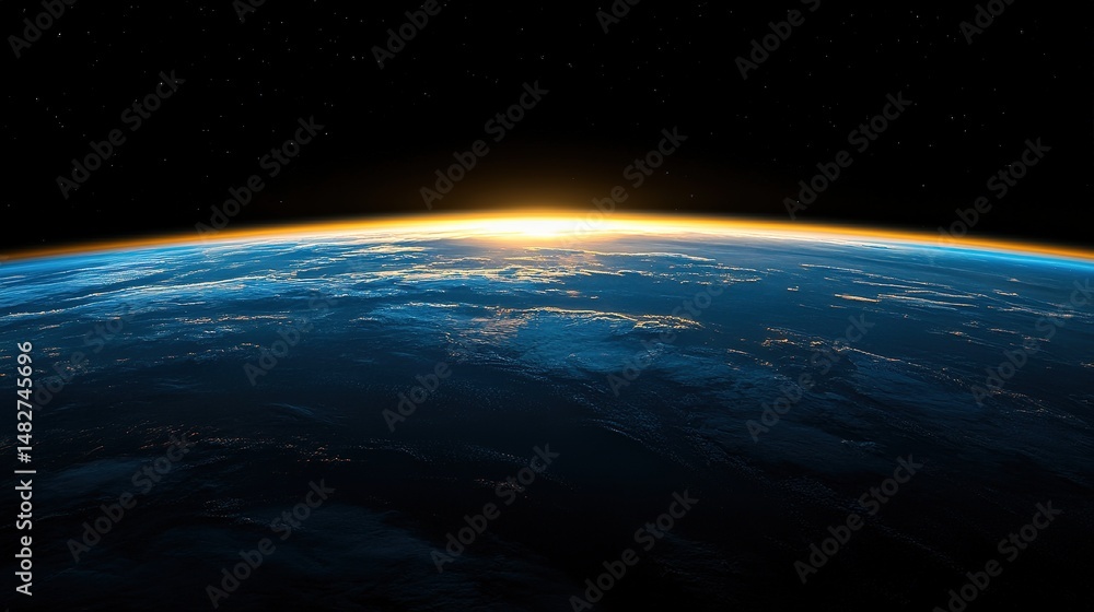 Fototapeta premium Spectacular sunrise over earth’s horizon outer space aerial view cosmic environment science concept
