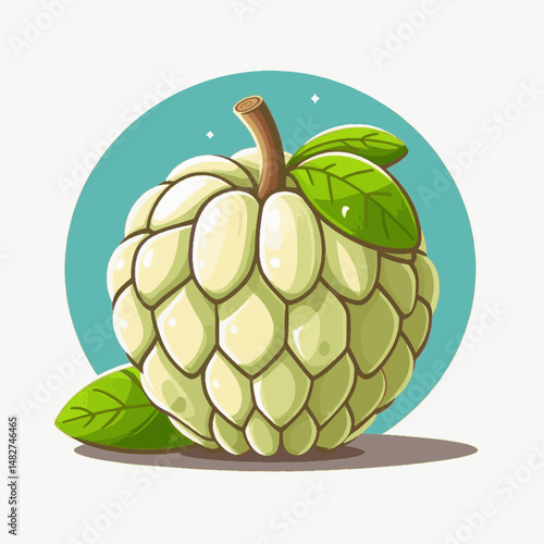 Whimsical Custard Apple Still Life A Delightful and Detailed Cartoon Illustration