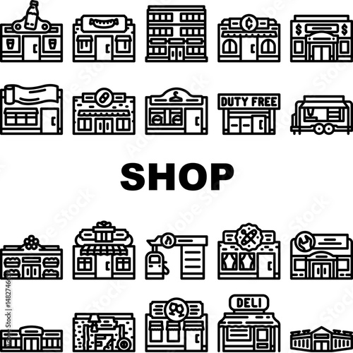 shops retail store boutique icons set vector