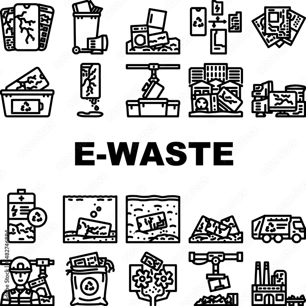 Fototapeta premium e waste pollution recycling icons set vector