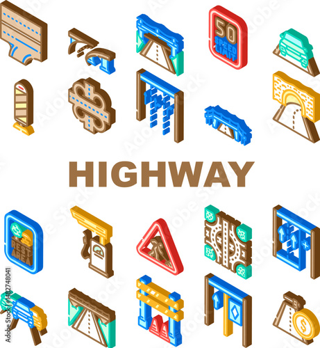 highway road traffic asphalt icons set vector