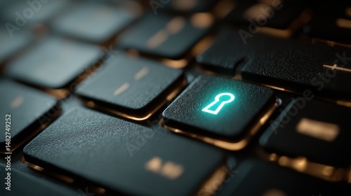 A digital key glows on a computer screen as a user enters a secure password for accessing sensitive data