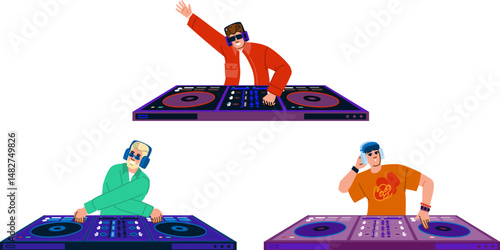 music dj man character turntable vector