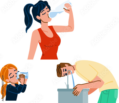 quench thirsty people drinking vector