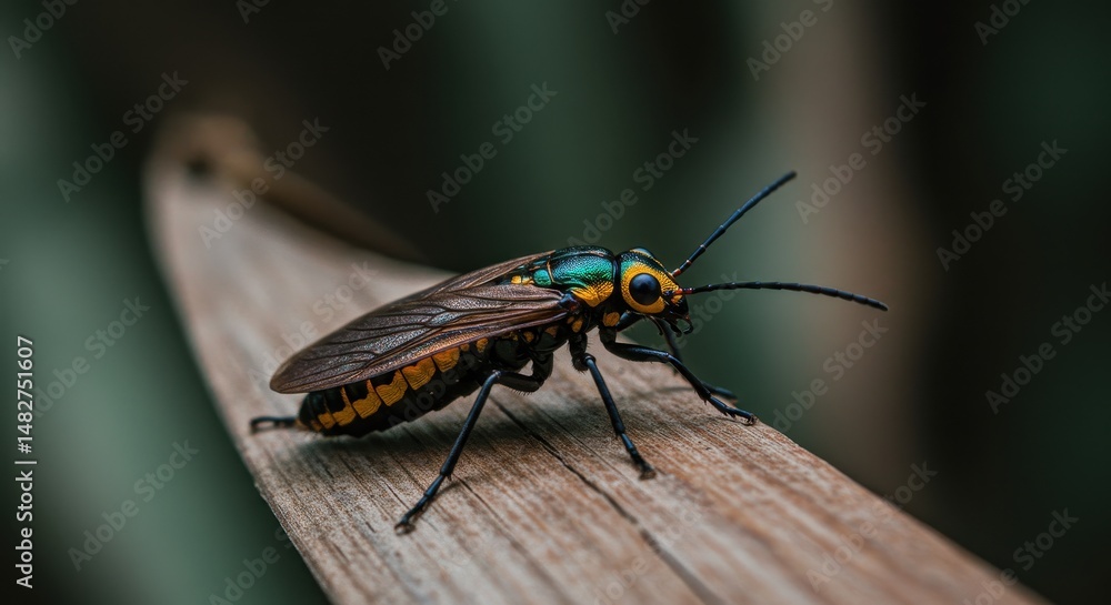 Fototapeta premium Vibrant Insect on Leaf Macro Photography