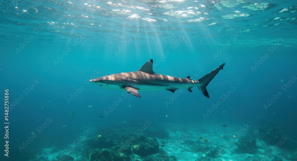 Naklejka premium A great white shark in the ocean looking for prey