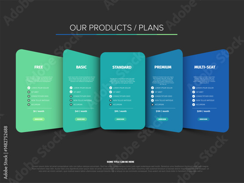 A modern website pricing table template displays product service plans comparison. This clear pricing table template helps choose the best subscription plan option.