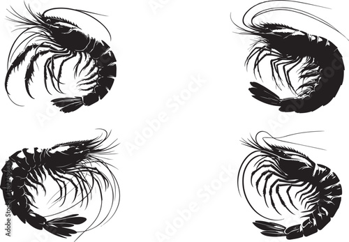 Four Stylized Shrimp Silhouettes