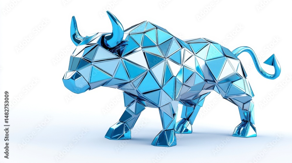 Obraz premium Abstract Light Blue Polygonal Bull 3D Render