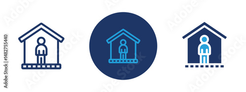 Set of 5 pixel perfect colored Stay home icon with 1 unexpanded, 1 silhouette,  House with heart or person inside symbolizing home isolation or safety.