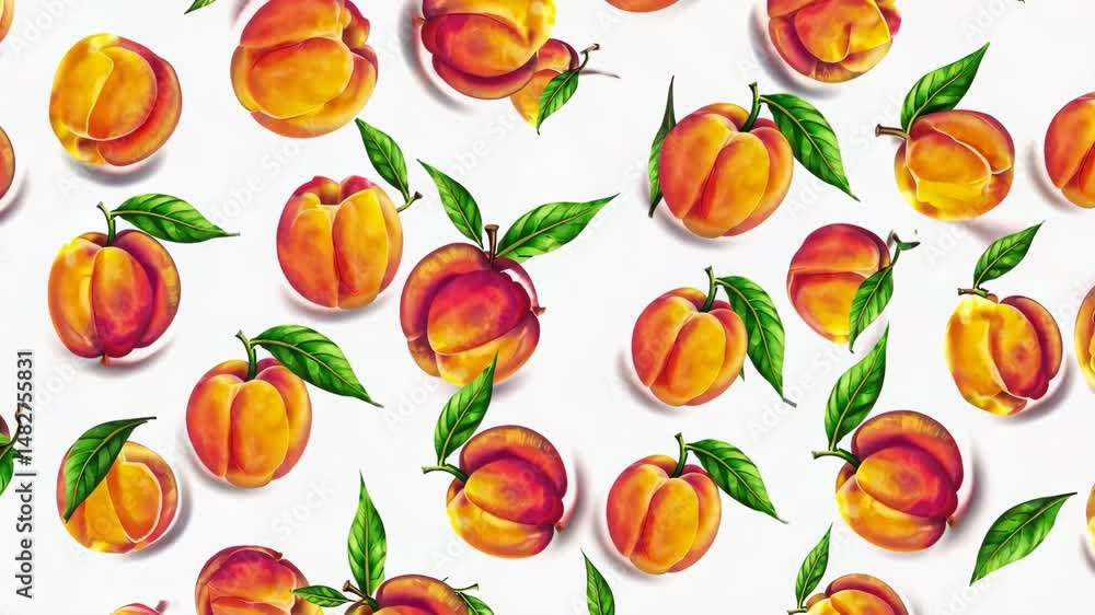 Seamless watercolor apricot pattern on white background, fresh fruit design for textile, fabric, wrapping paper or print use in colorful animated layout loop Seamless watercolor apricot pattern on white background, fresh fruit design for textile, fabric, wrapping paper or print use in colorful animated layout loop