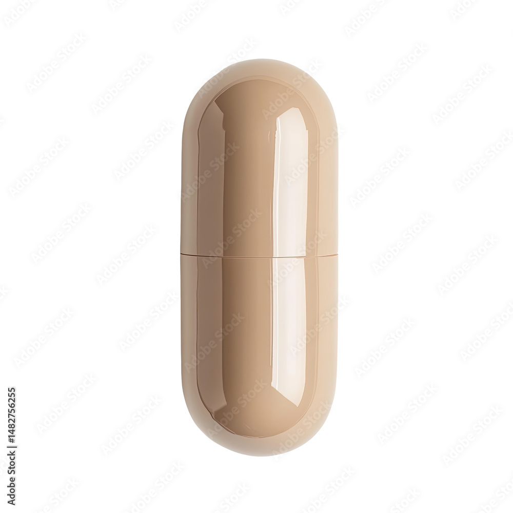 Beige capsule. Empty pill container Beige capsule. Empty pill container