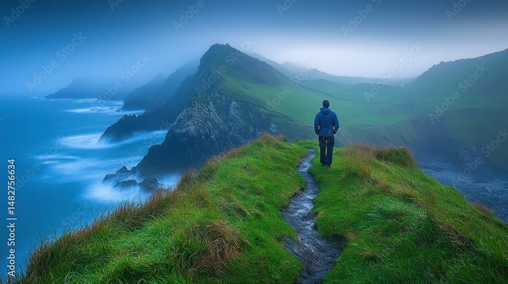 Fototapeta premium Man Contemplating Coastal Vista