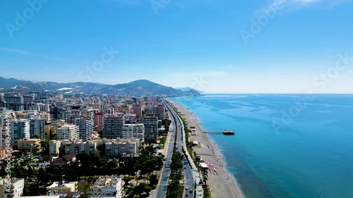  Aerial Slow Motion of Alanya City, Beach, and Sea on a Sunny Day