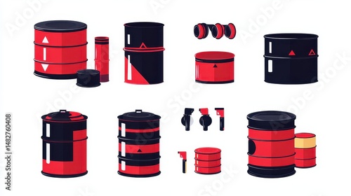 Oil drums clipart, hazard material element, vector graphic, classic red and black, isolated on white background. Free Download Oil drums clipart, hazard material element, vector graphic, classic red and black, isolated on white background. - GFXLoad