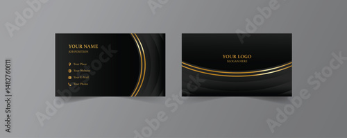 Black and gold business card background template. clean dark gold business card. Gold black modern creative business card and name card, horizontal simple clean template vector