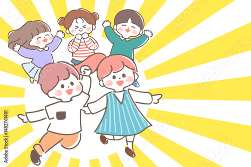 希望に満ちた子供たちのイラスト　光　集中線　