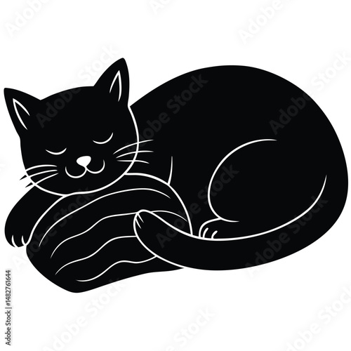 cute cat resting with pillow drawing