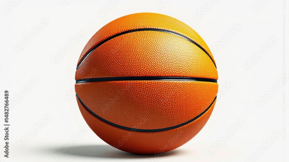 Fototapeta premium An orange basketball sits on a white background, showing its textured surface and black lines.