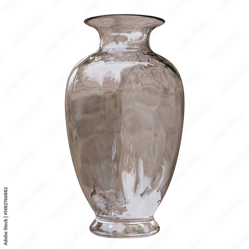 Glass vase isolated on white, transparent. Decoration pot for interior design