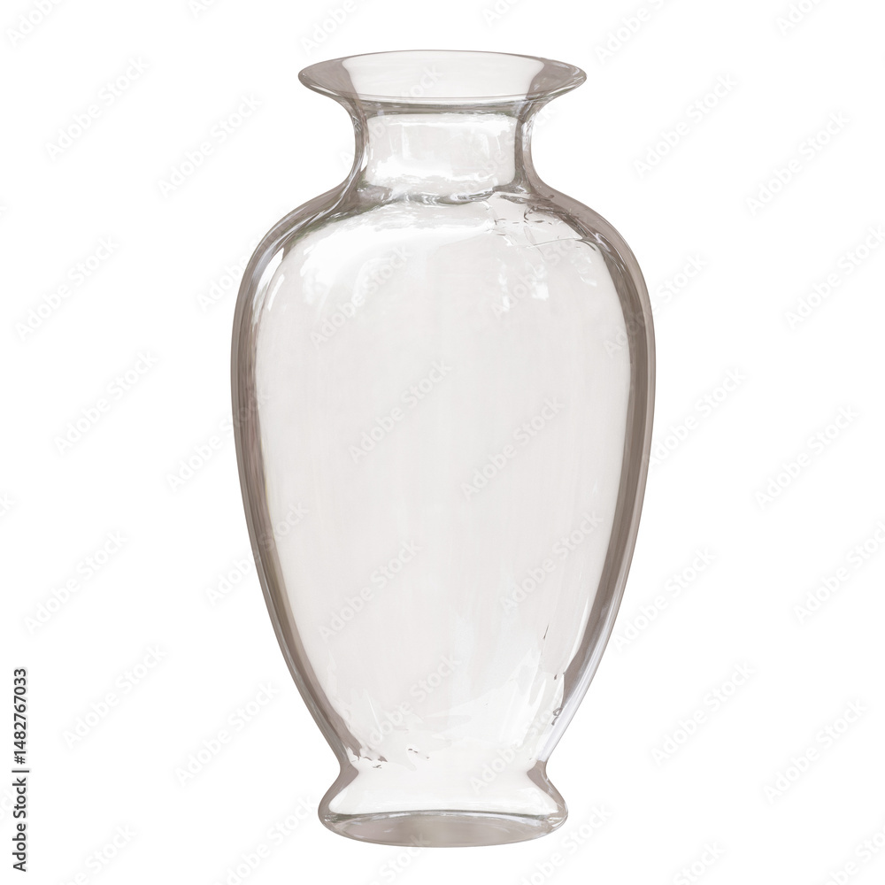 Glass vase isolated on white, transparent. Decoration pot for interior design