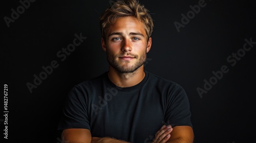 Portrait of a Handsome Young Man with Blond Hair and Blue Eyes