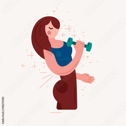 illustration of a fitness woman training with dumbbells. Flat graphic style for your design. Color print on light background
