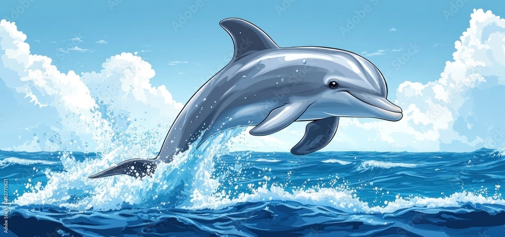 Obraz premium Majestic Dolphin Leaping: Ocean's Graceful Acrobat